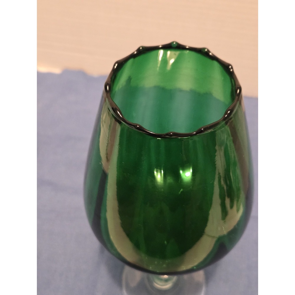 Vintage Long Stem Brandy Snifter~Emerald Green Glass Clear Stem Empoli? - Picture 6 of 6
